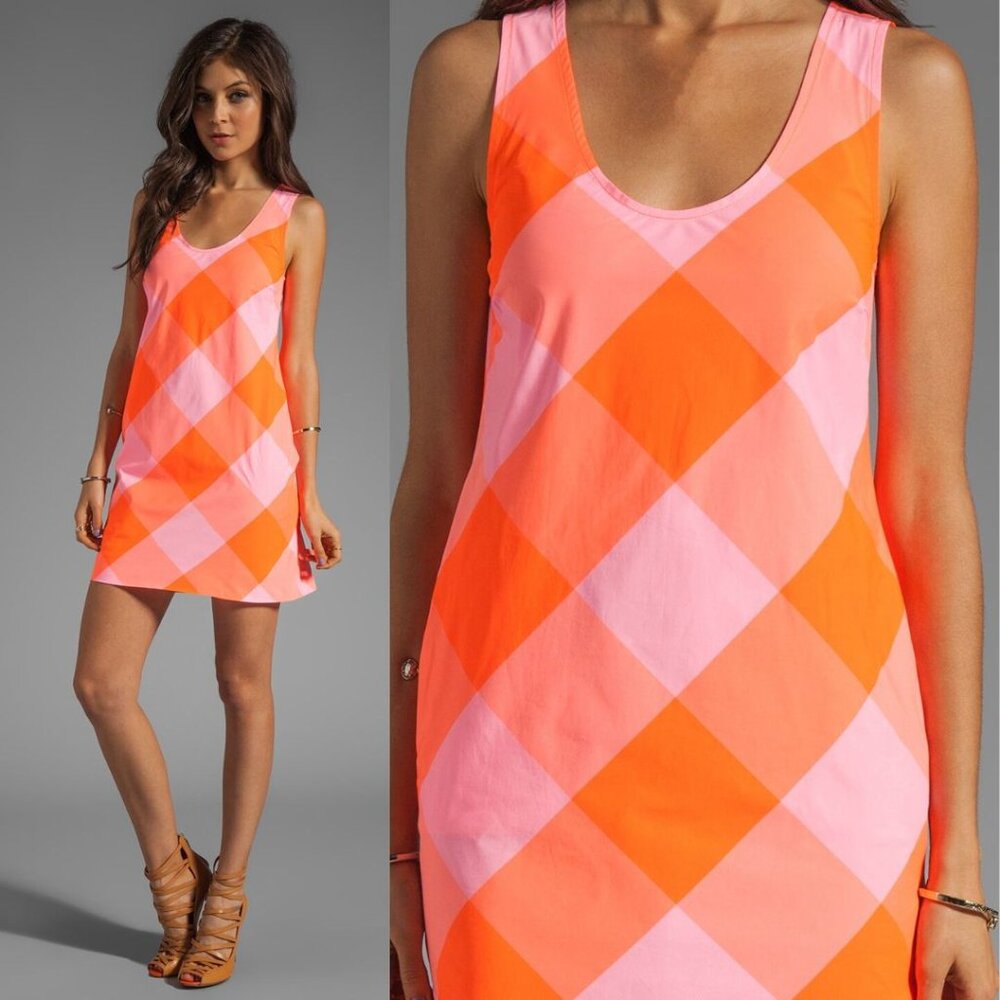 Marc by Marc Jacobs - Stacey Check Dress Shift | Size 8 | Shocking Orange Pink - Picture 5 of 11